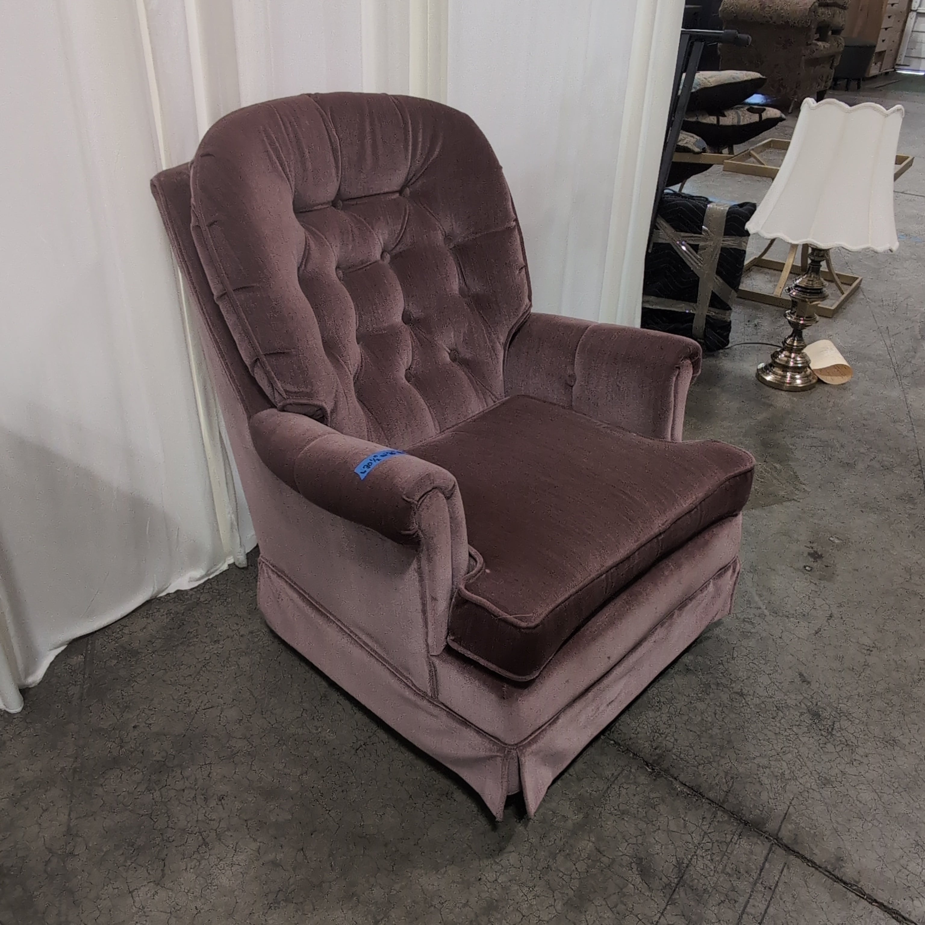 Tufted Mauve Velvet Armchair with Rolled Arms