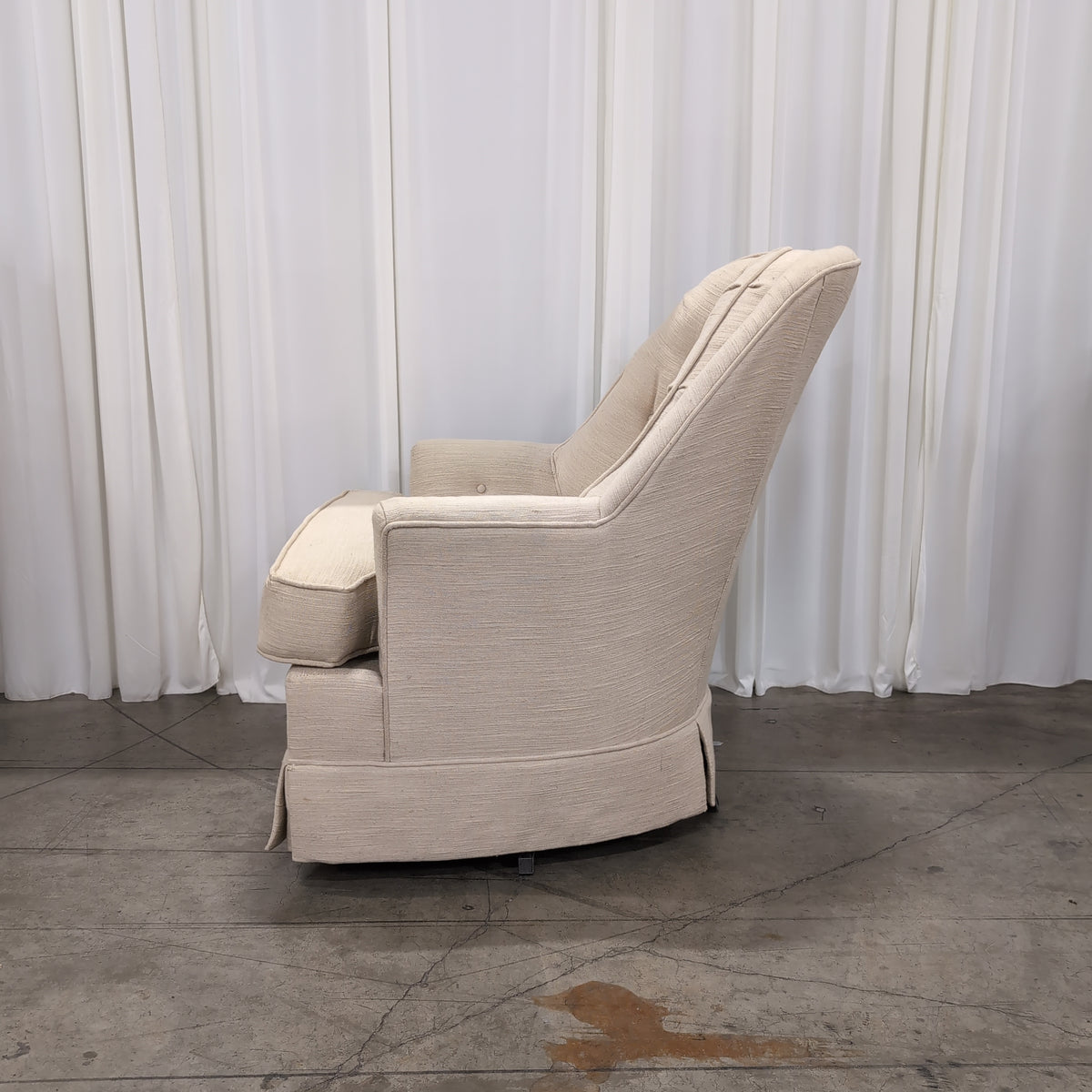 Tufted Beige Upholstered Club Chair with Rolled Arms