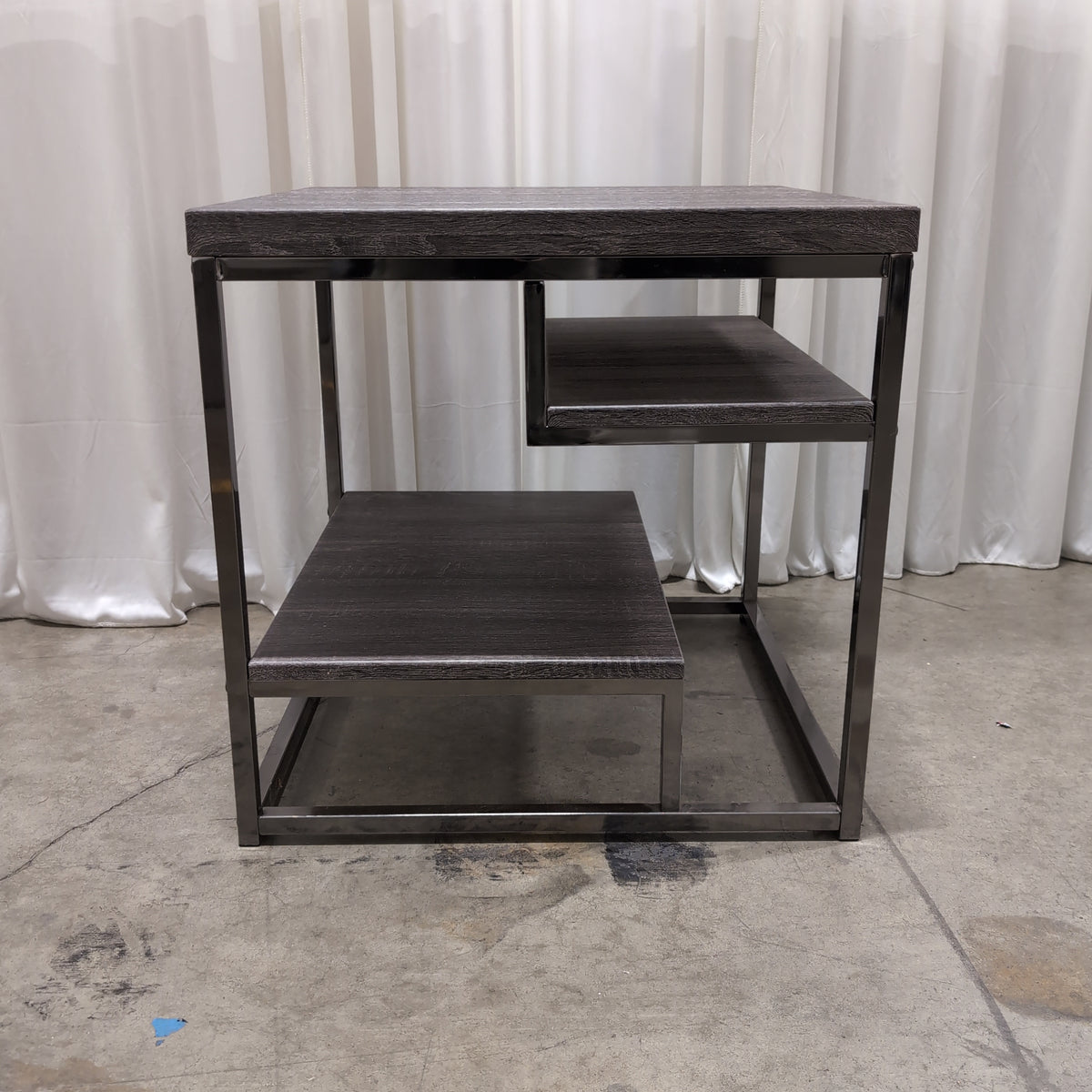 Grey Wood Grain Square End Table with Metal Frame