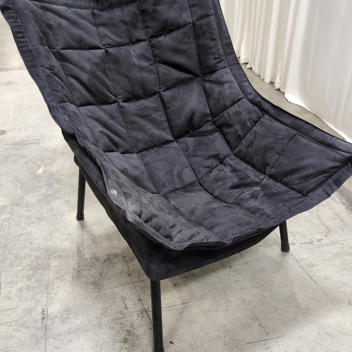 Black Quilted Fabric Lounge Chair with Metal Frame