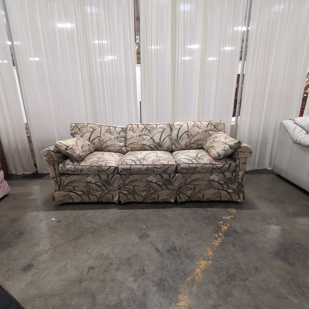 Ethan Allen Tropical Floral Pattern Three-Cushion Couch