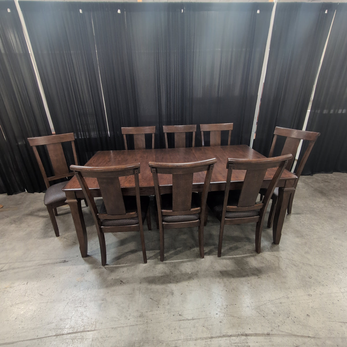 Dark Stained Wood Rectangular Dining Table with Six Chairs