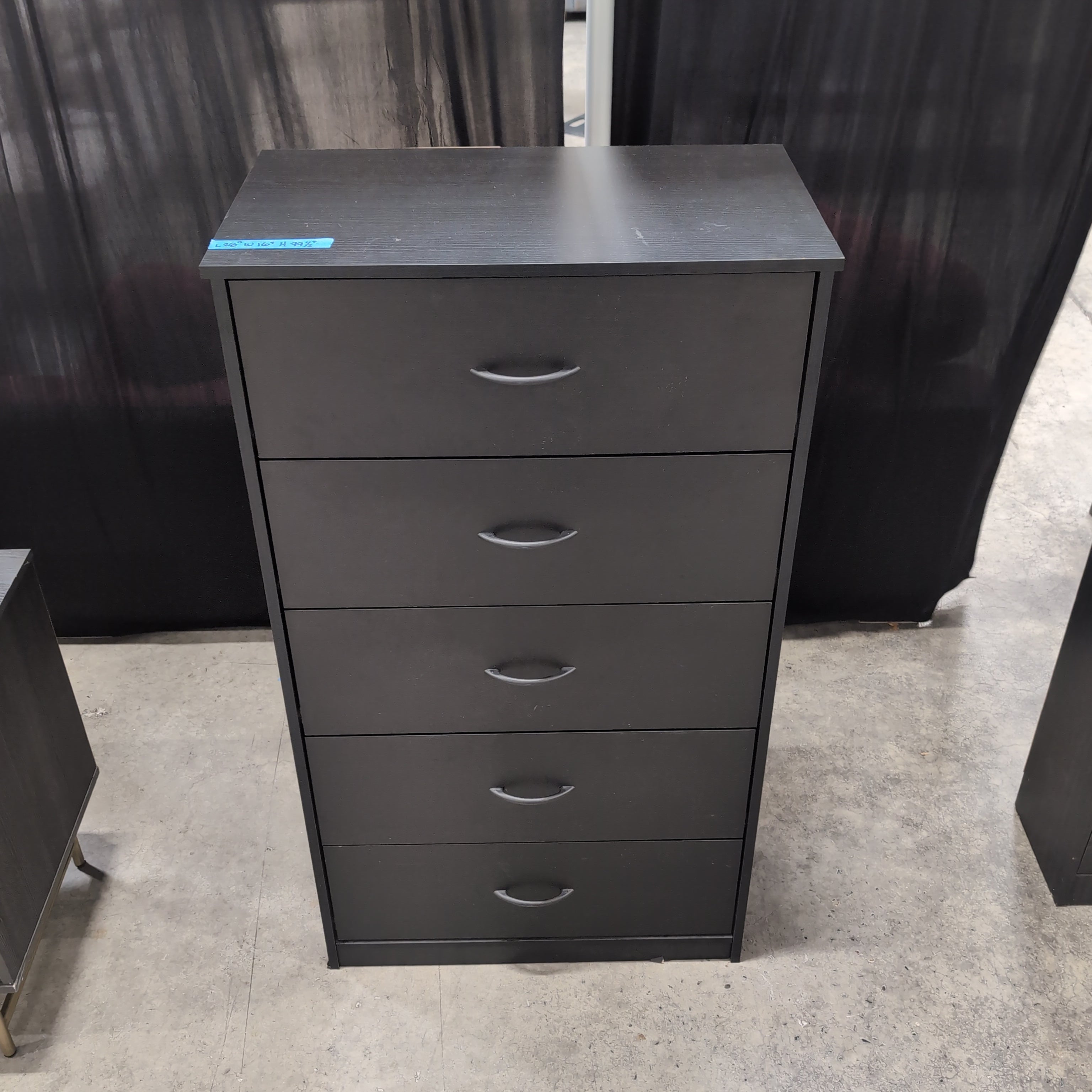 Dark Gray Five-Drawer Tall Dresser with Curved Pulls