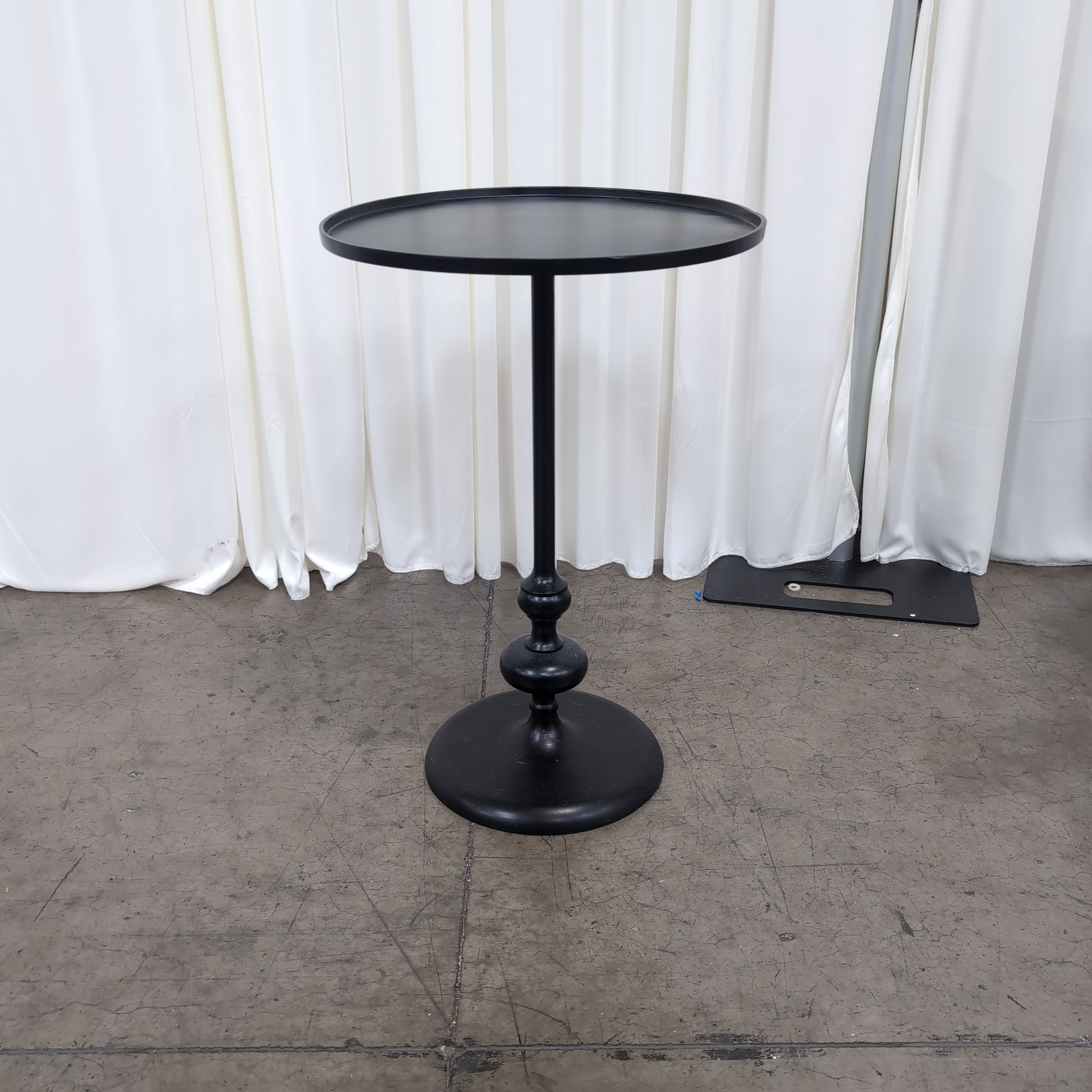 Black Iron Pedestal End Table with Tray Top