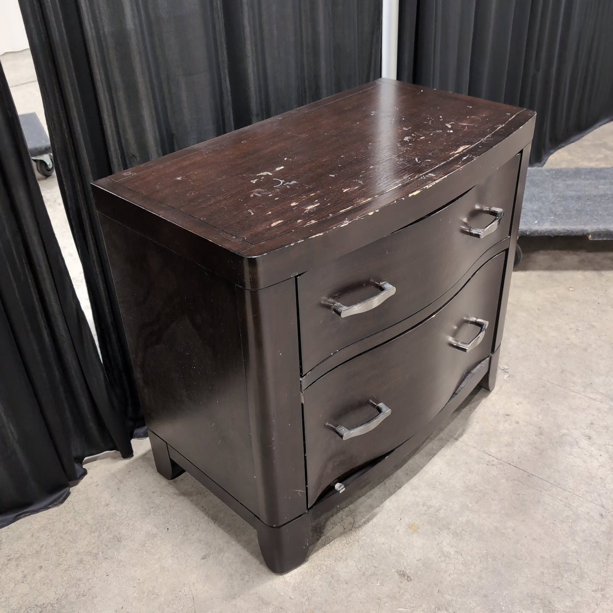 Dark Brown Two-Drawer Nightstand with Curved Fronts
