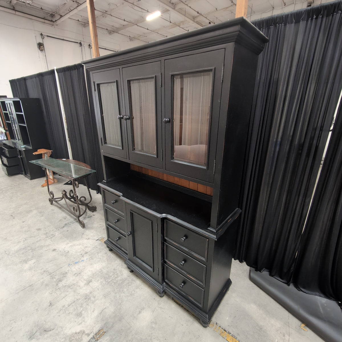 Traditional Glass-Front China Cabinet in Black Wood