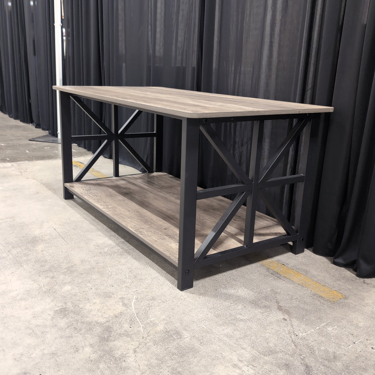 Industrial Style Black Metal Console Table with Wood Look Top
