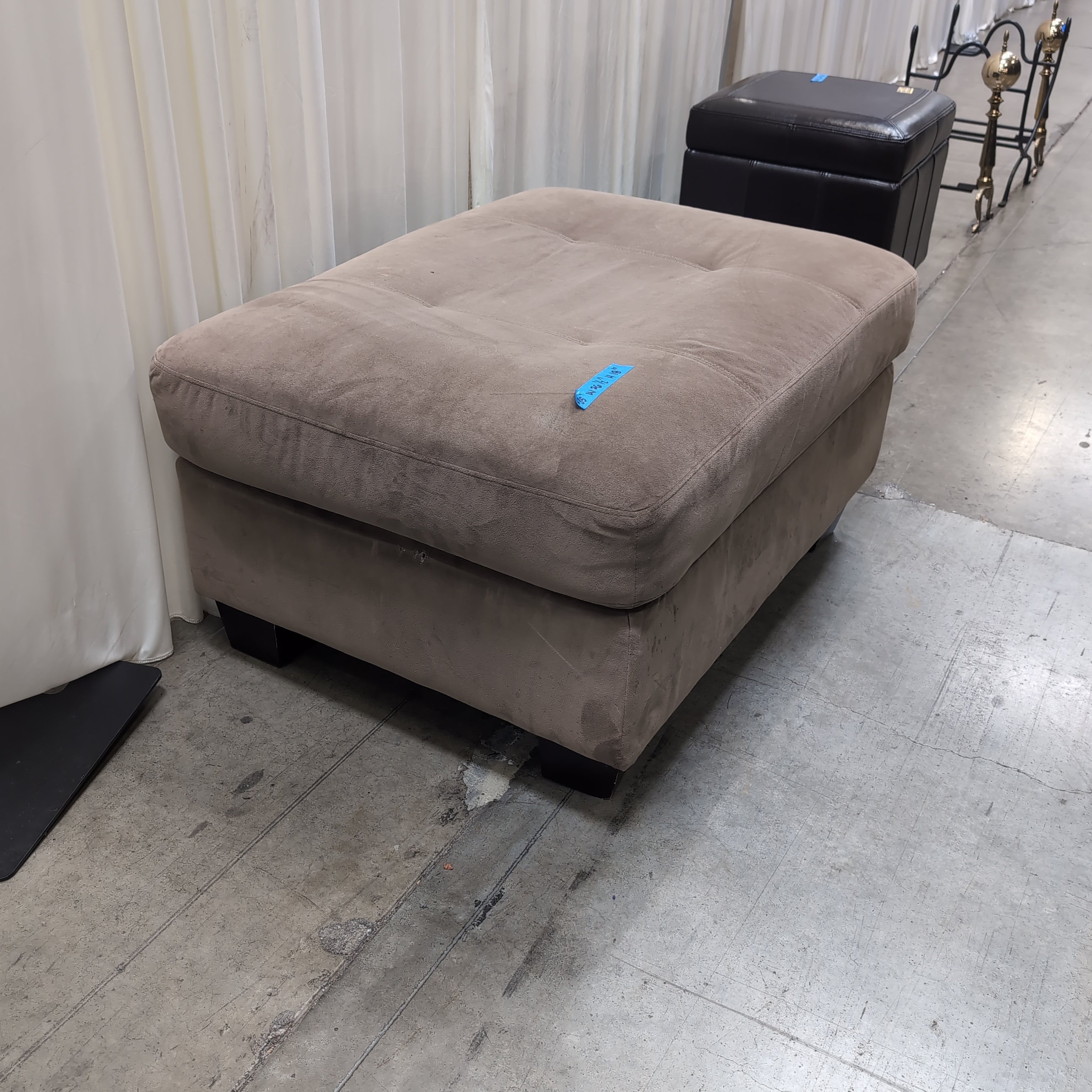 Brown Tufted Fabric Ottoman