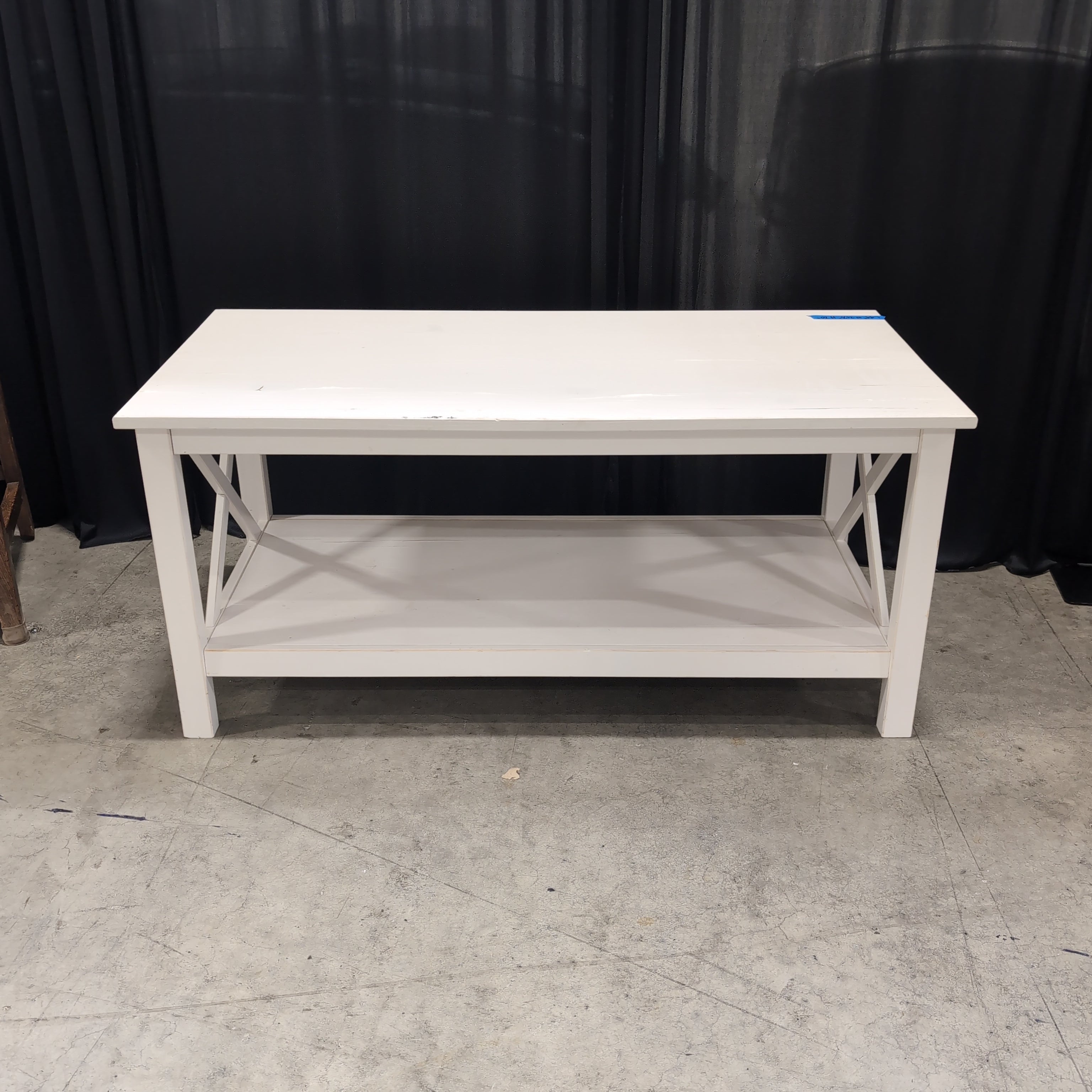 White Farmhouse Style Coffee Table with Lower Shelf