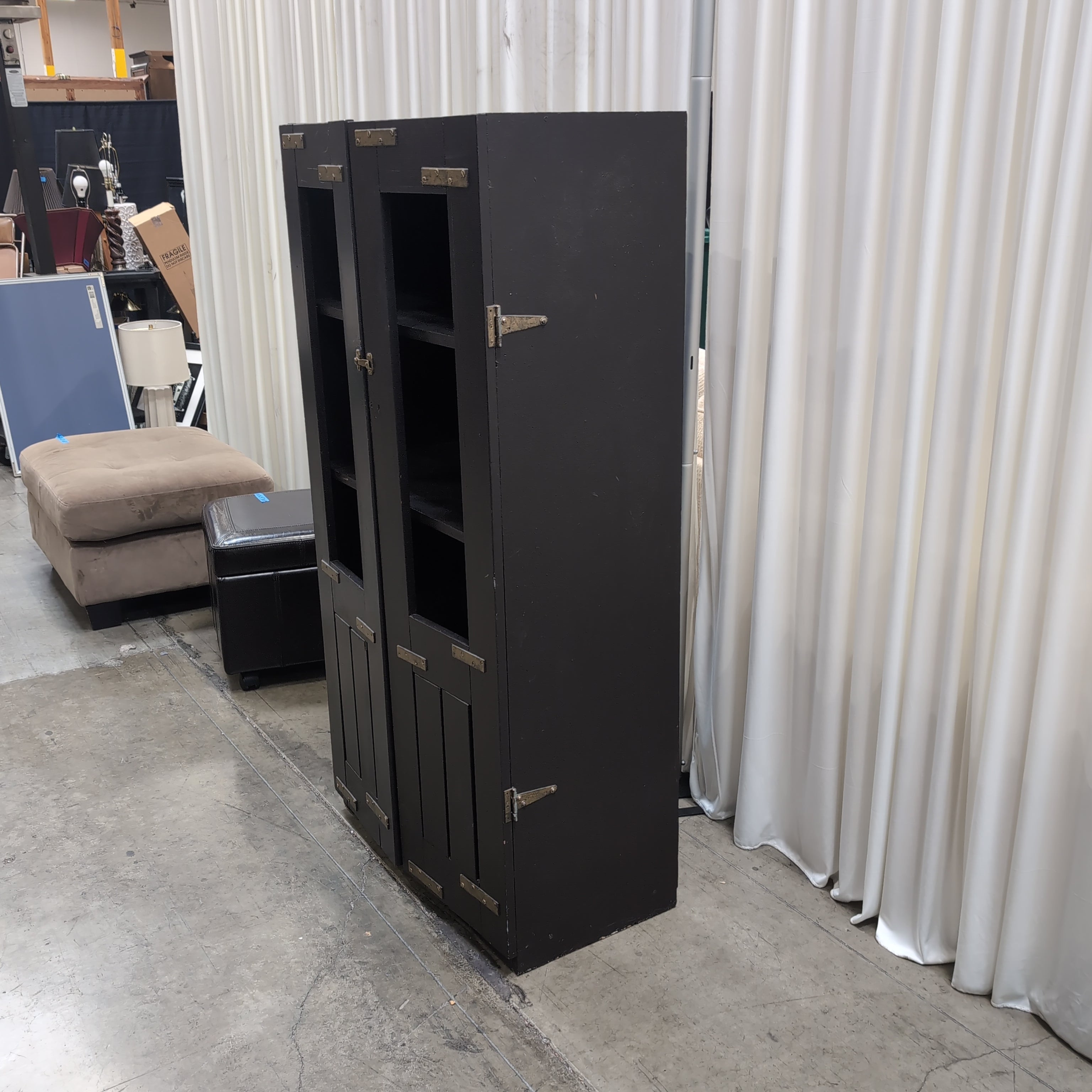Dark Wood Two-Door China Cabinet with Brass-Tone Hardware