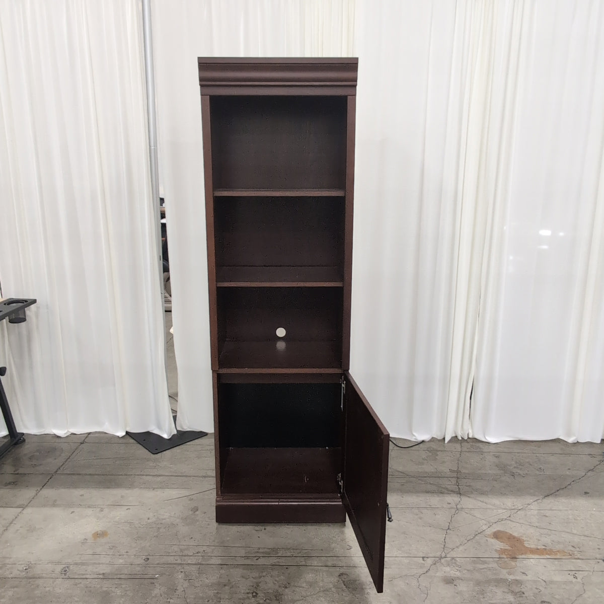 Brown Wood Bookcase with Crown Molding