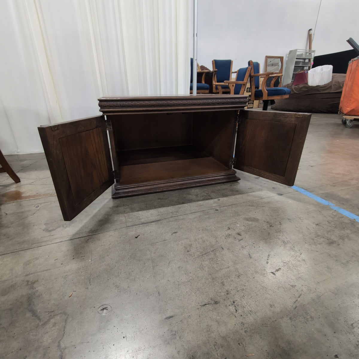 Traditional Brown Wood End Table with Carved Panels