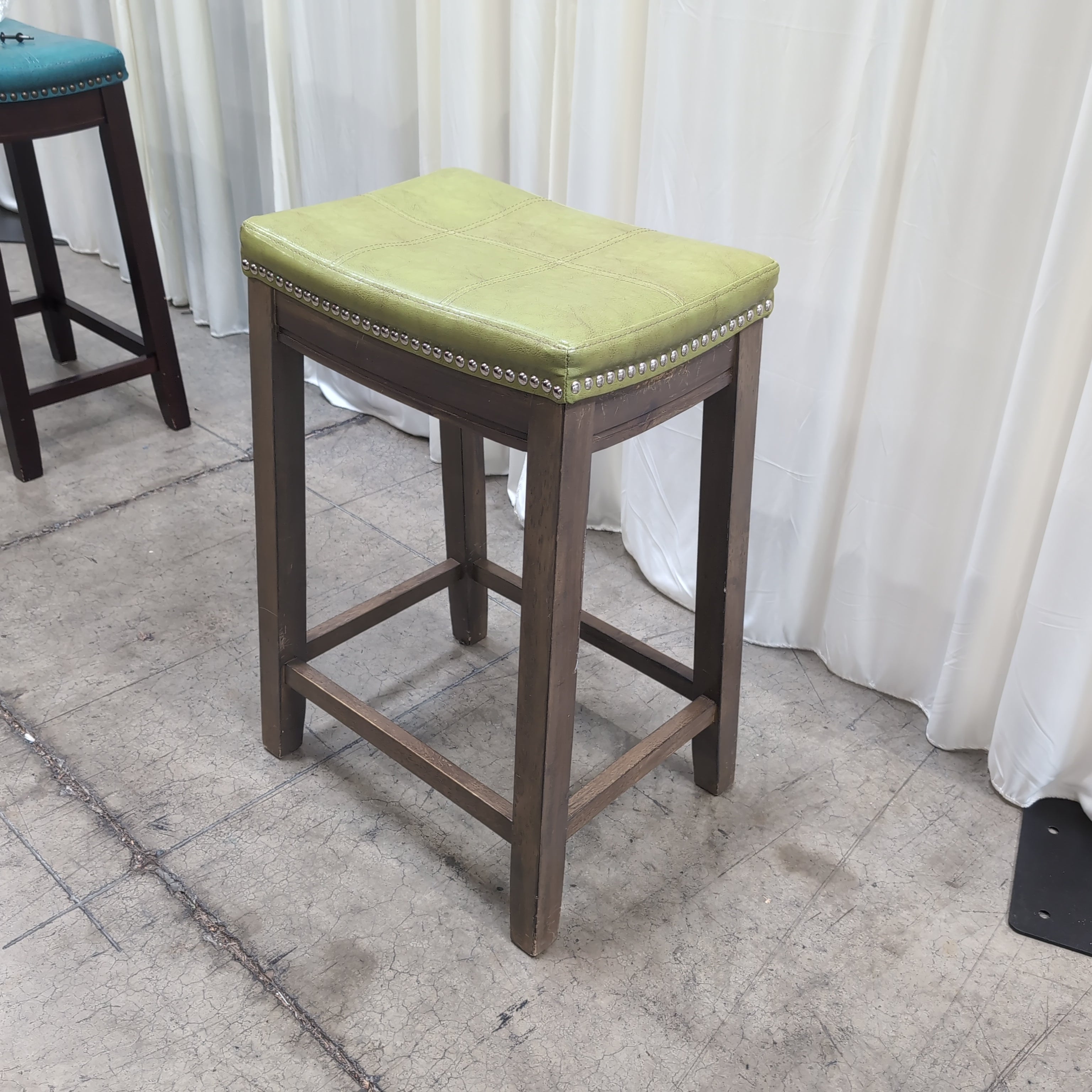 Green Upholstered Counter Stool with Nailhead Trim