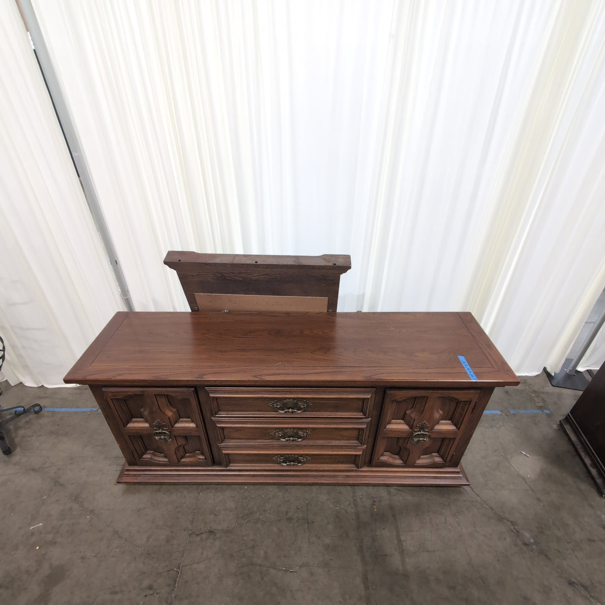 Traditional Dark Wood Buffet with Ornate Hardware