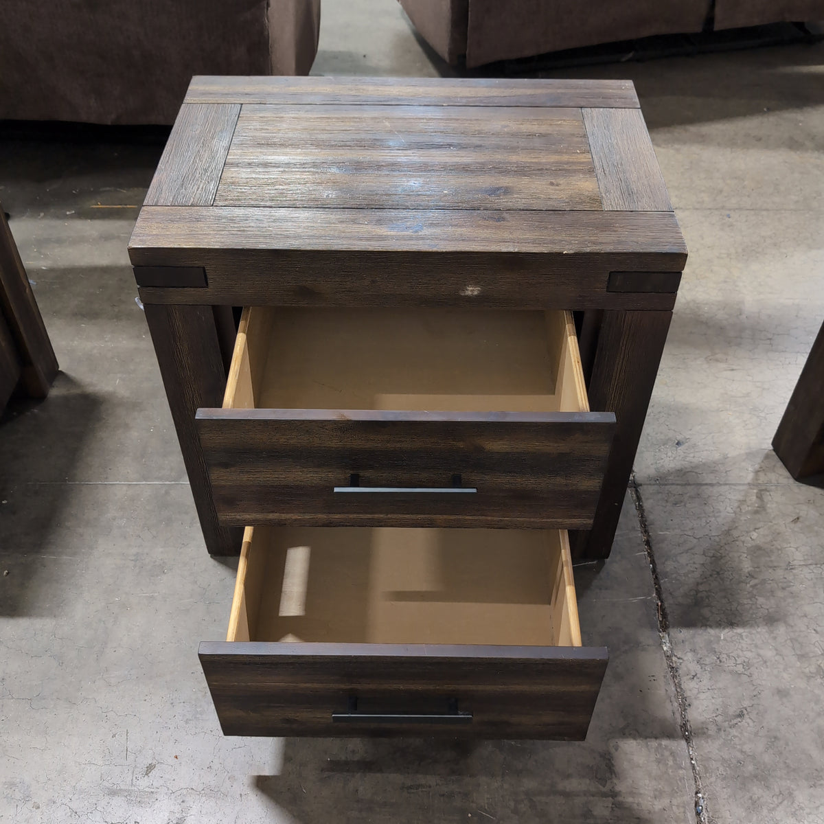 Rustic Dark Brown Wood Nightstand with Two Drawers