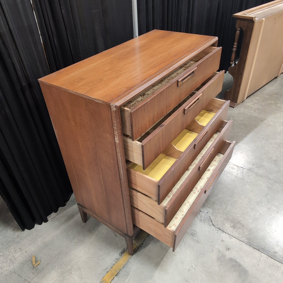 Walnut-Tone Mid-Century Modern Dresser with Recessed Pulls
