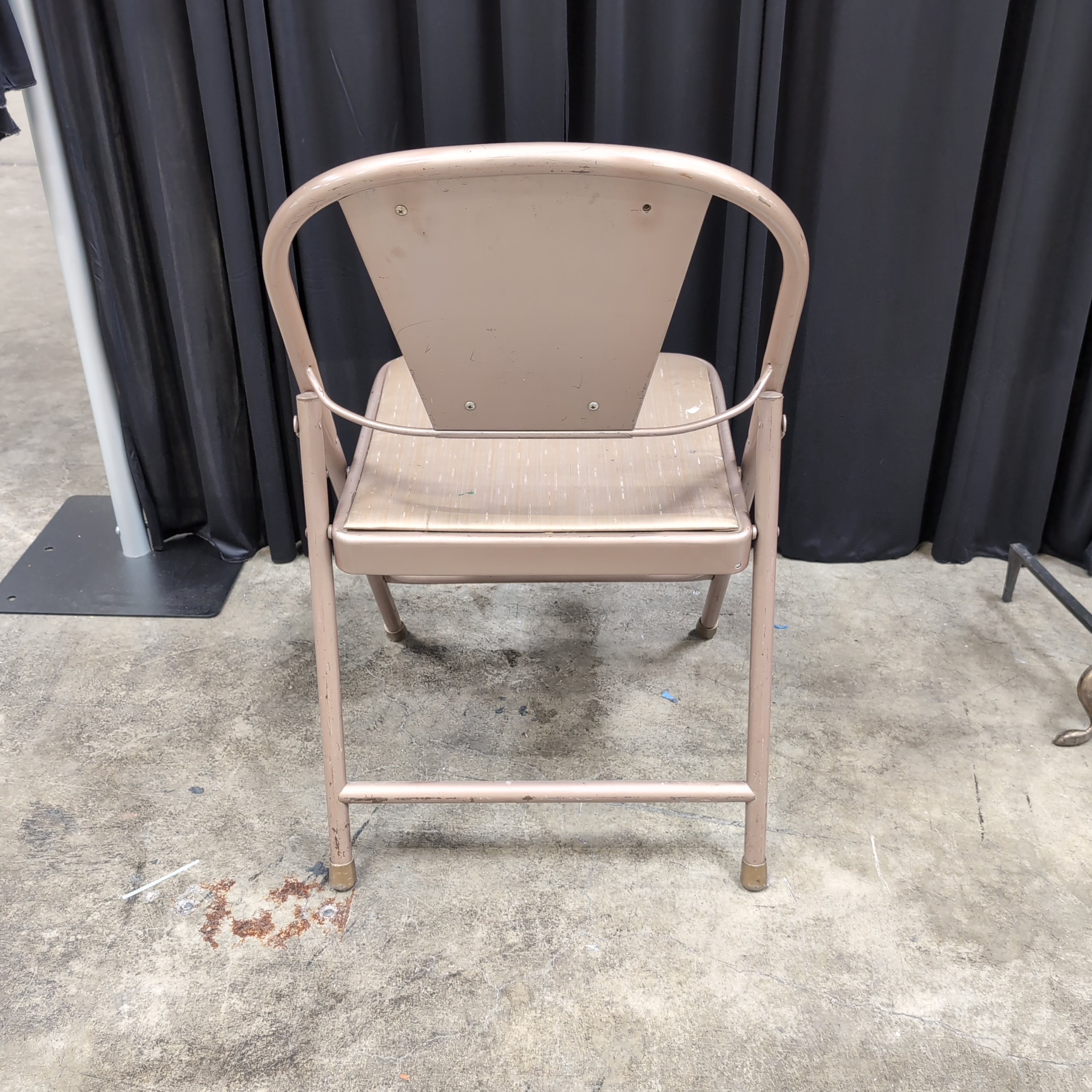 Vintage Tan Metal Folding Chair with Padded Seat