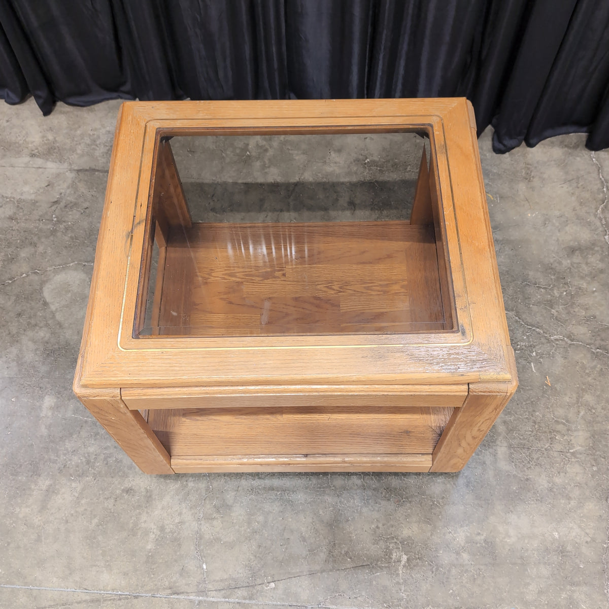 Light Brown Wood End Table with Glass Top