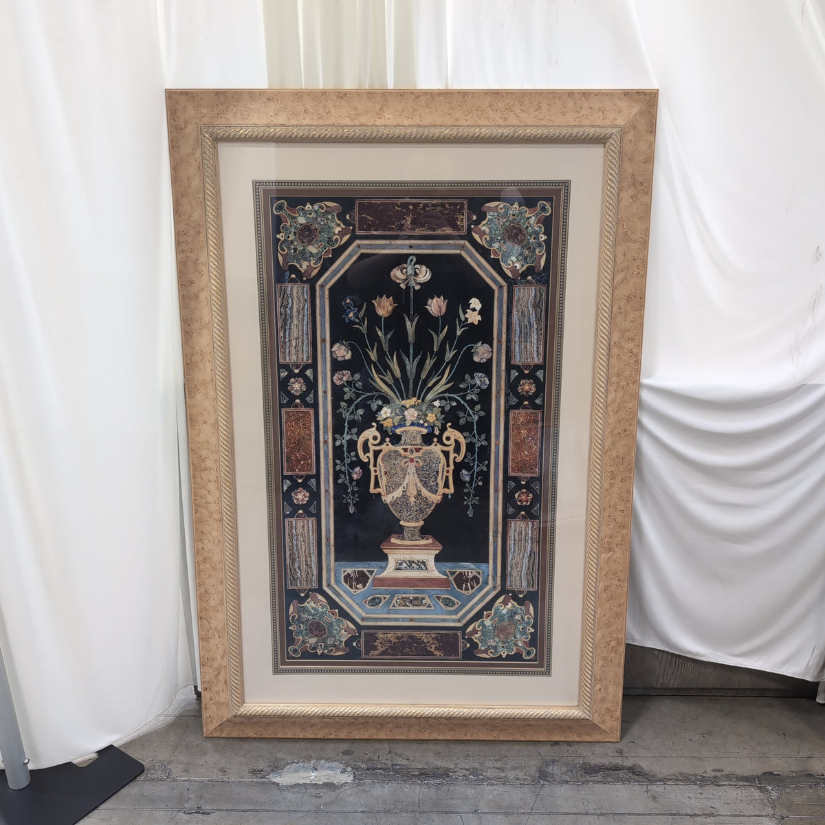 Ornate Floral Urn Framed Art with Gold Tone Frame