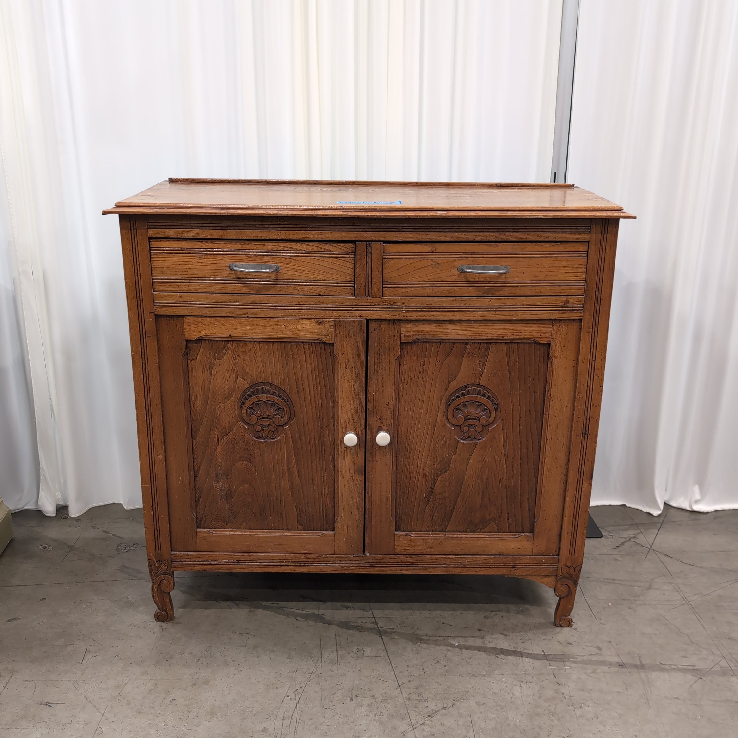 Carved Wood Two-Drawer Buffet with Cabinet Doors