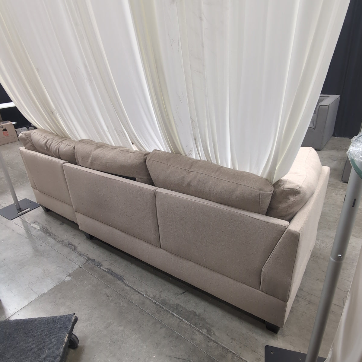 Neutral Fabric Three-Seat Couch with Removable Cushions