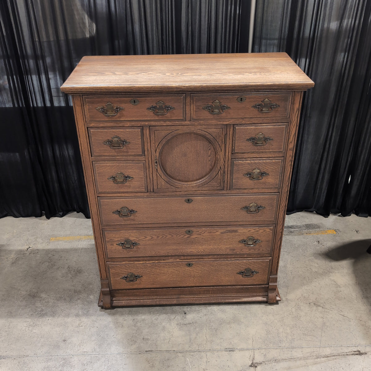 Antique Dark Wood Dresser with Ornate Mirror