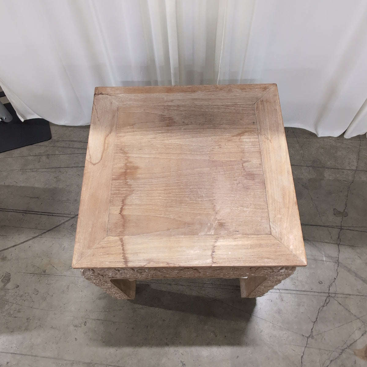 Ornate Carved Light Wood Square End Table