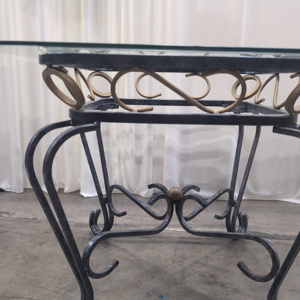 Ornate Scrollwork Iron and Glass End Table