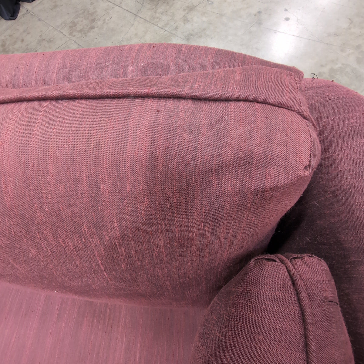 Traditional Burgundy Fabric Couch with Rolled Arms