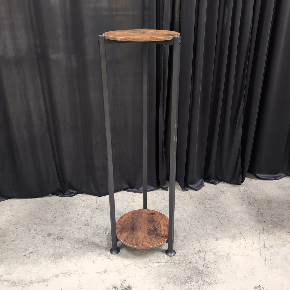 Rustic Brown Wood-Look Two-Tier Plant Stand with Metal Frame
