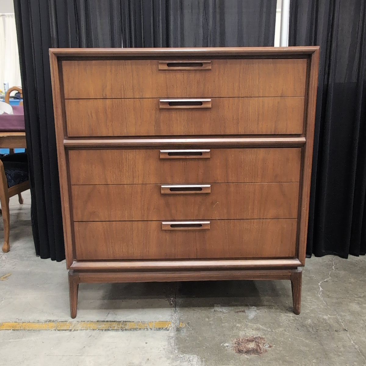 Walnut-Tone Mid-Century Modern Dresser with Recessed Pulls