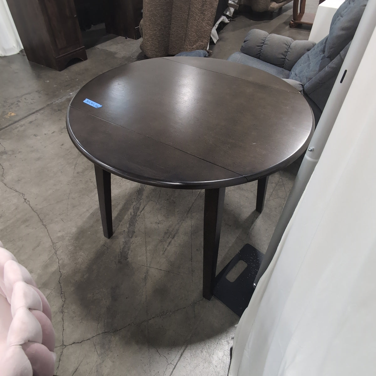 Round Dark Wood Drop Leaf Dining Table
