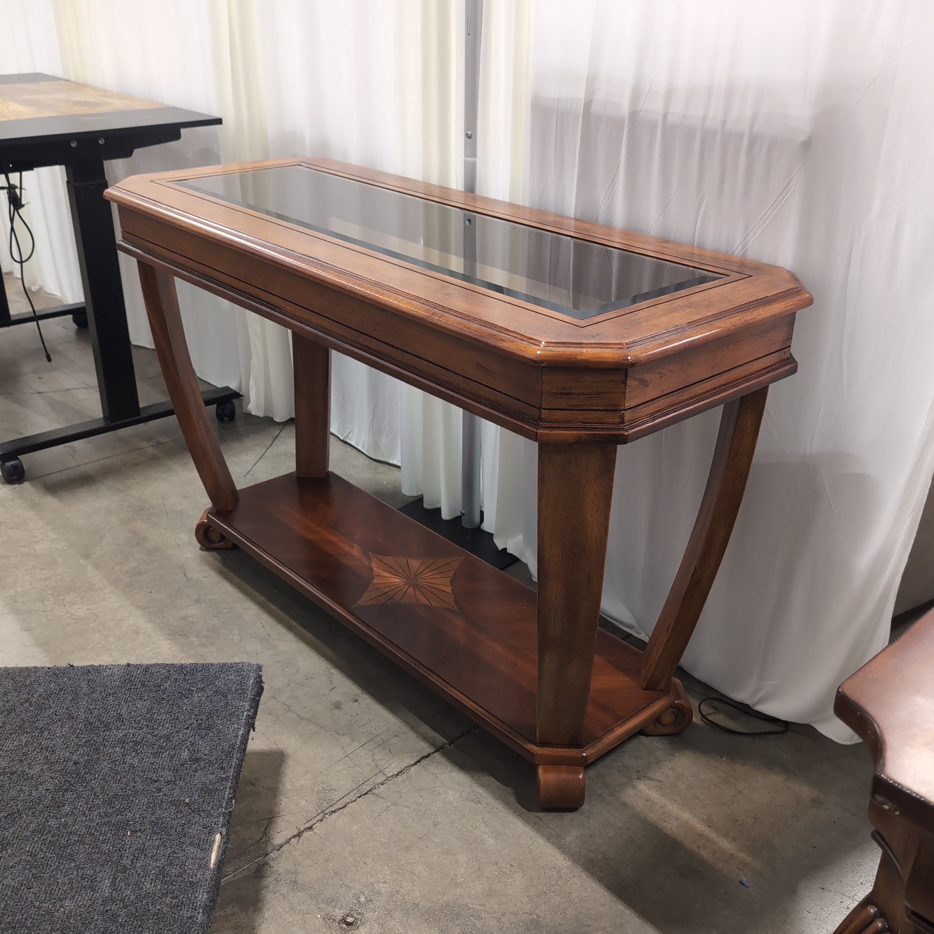 Traditional Wood Console Table with Starburst Inlay