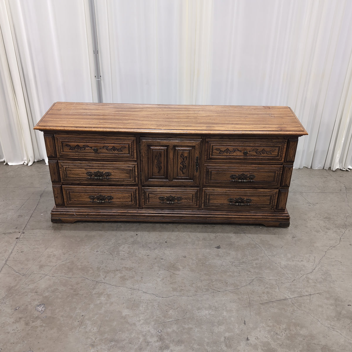 Ornate French Provincial Style Wood Dresser with Carved Details