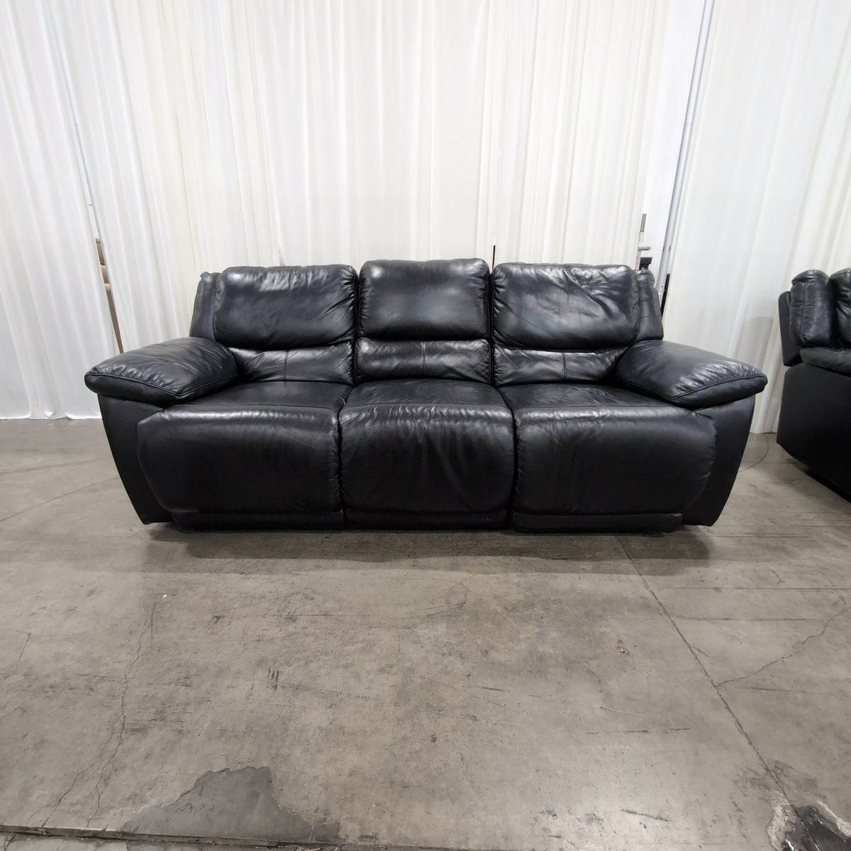 Plush Black Leather Three-Seat Couch