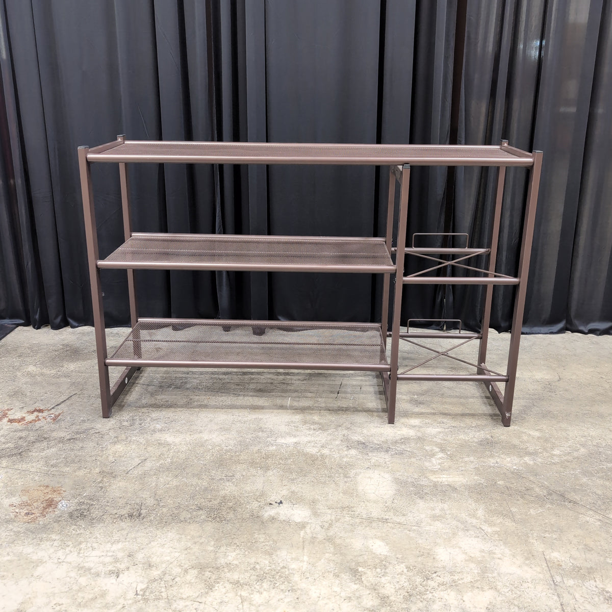 Dark Brown Metal Shoe Rack with Mesh Shelves
