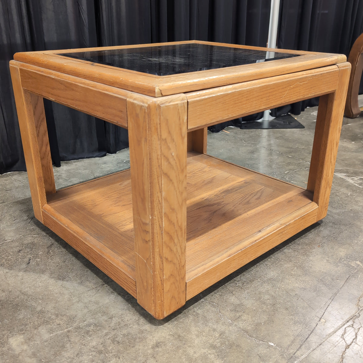 Light Brown Wood End Table with Glass Top