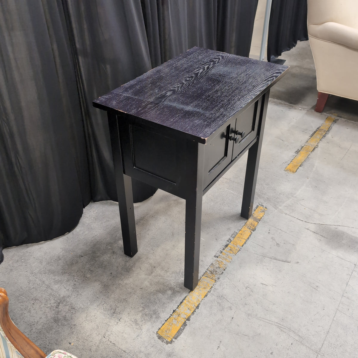Black Finish Wood End Table with a Single Drawer