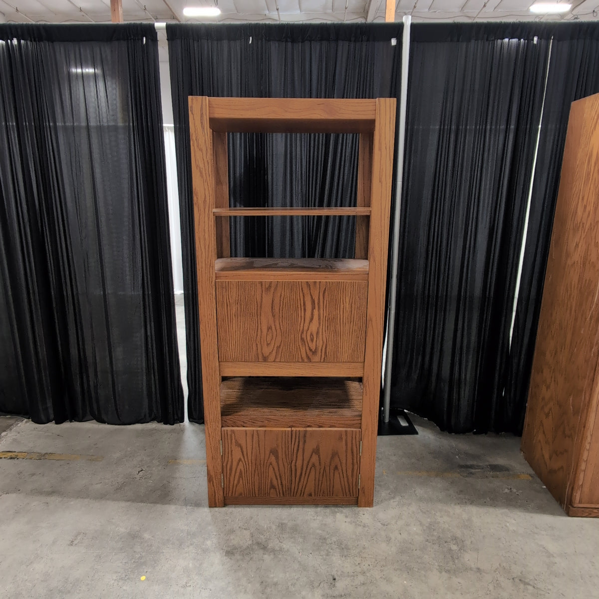 Medium Brown Wood Bookcase with Cabinet Storage
