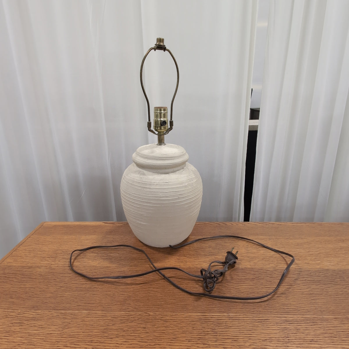 Light Beige Ceramic Urn Table Lamp with Fabric Shade