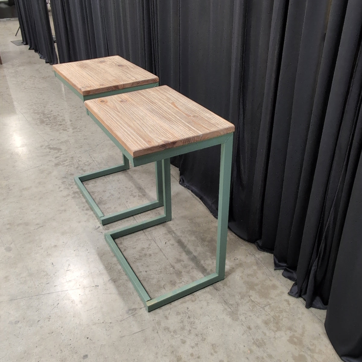 Green Metal Frame Two-Tier Console Table with Wood Tops