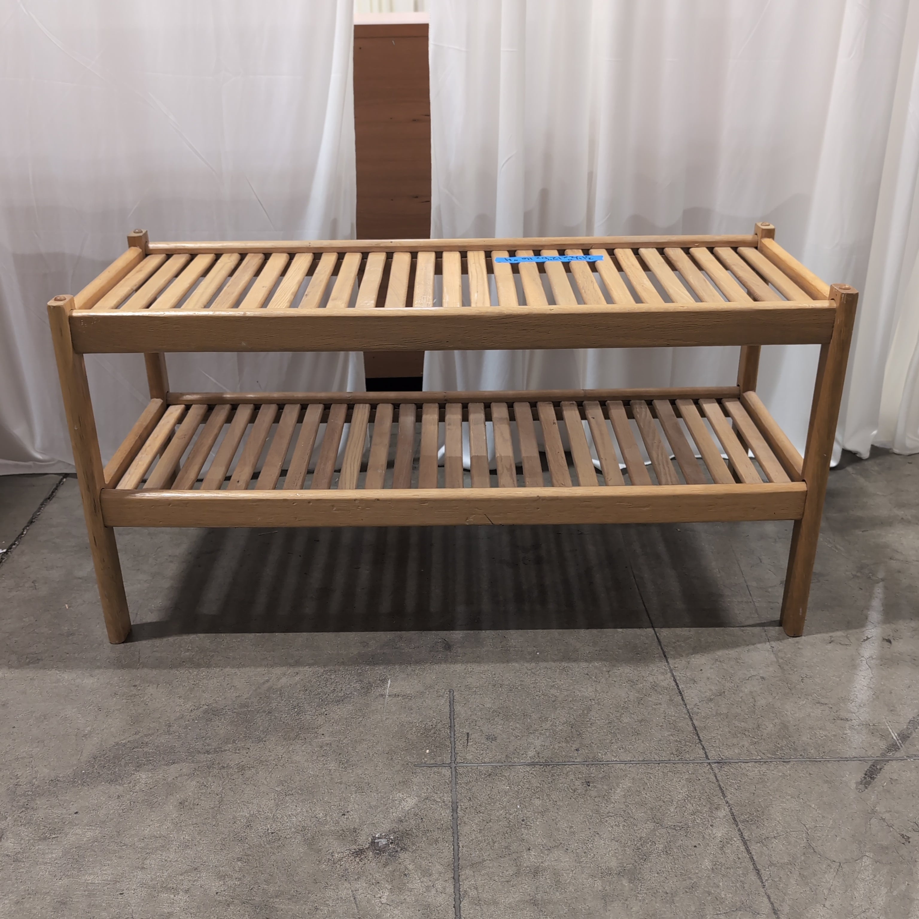 Natural Wood Two-Tier Slatted Storage Shelf
