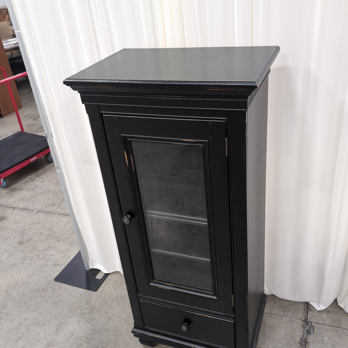 Black Wood Display China Cabinet with Glass Door