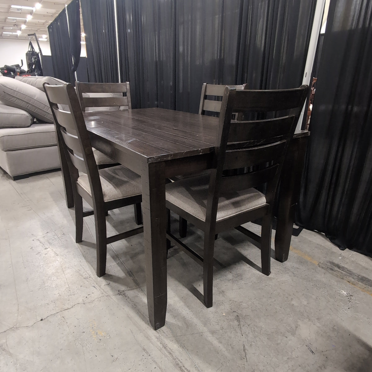 Dark Brown Hardwood Dining Table with Upholstered Seats