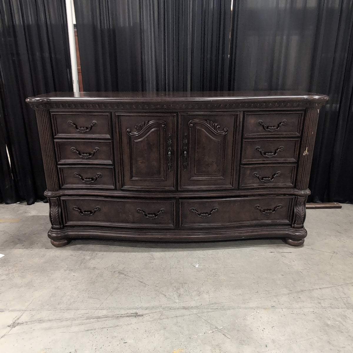 Dark Wood Ornate Traditional Dresser with Carved Details
