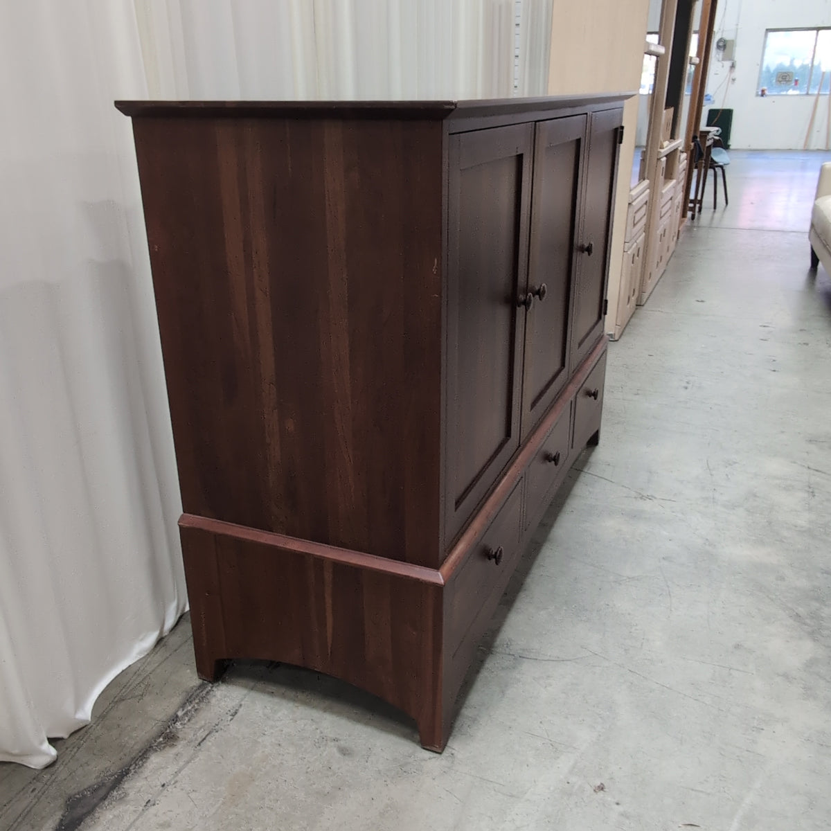 Cherry Stained Wood Compact Armoire with Casters