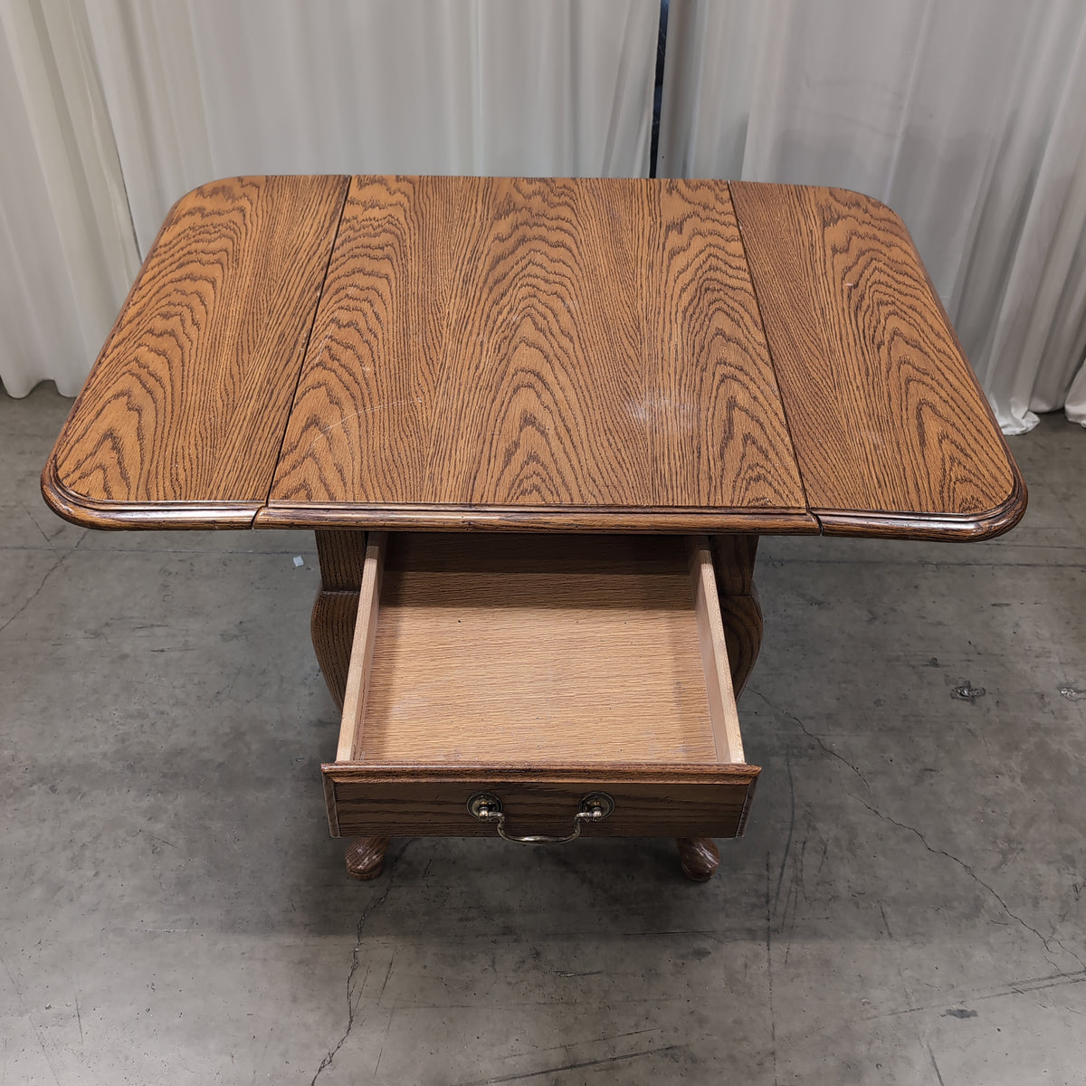 Traditional Oak Drop Leaf End Table with Ornate Hardware