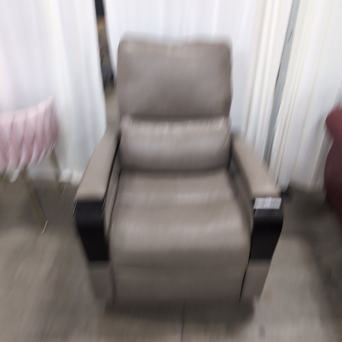 Taupe Upholstered Recliner with Glossy Arm Panels