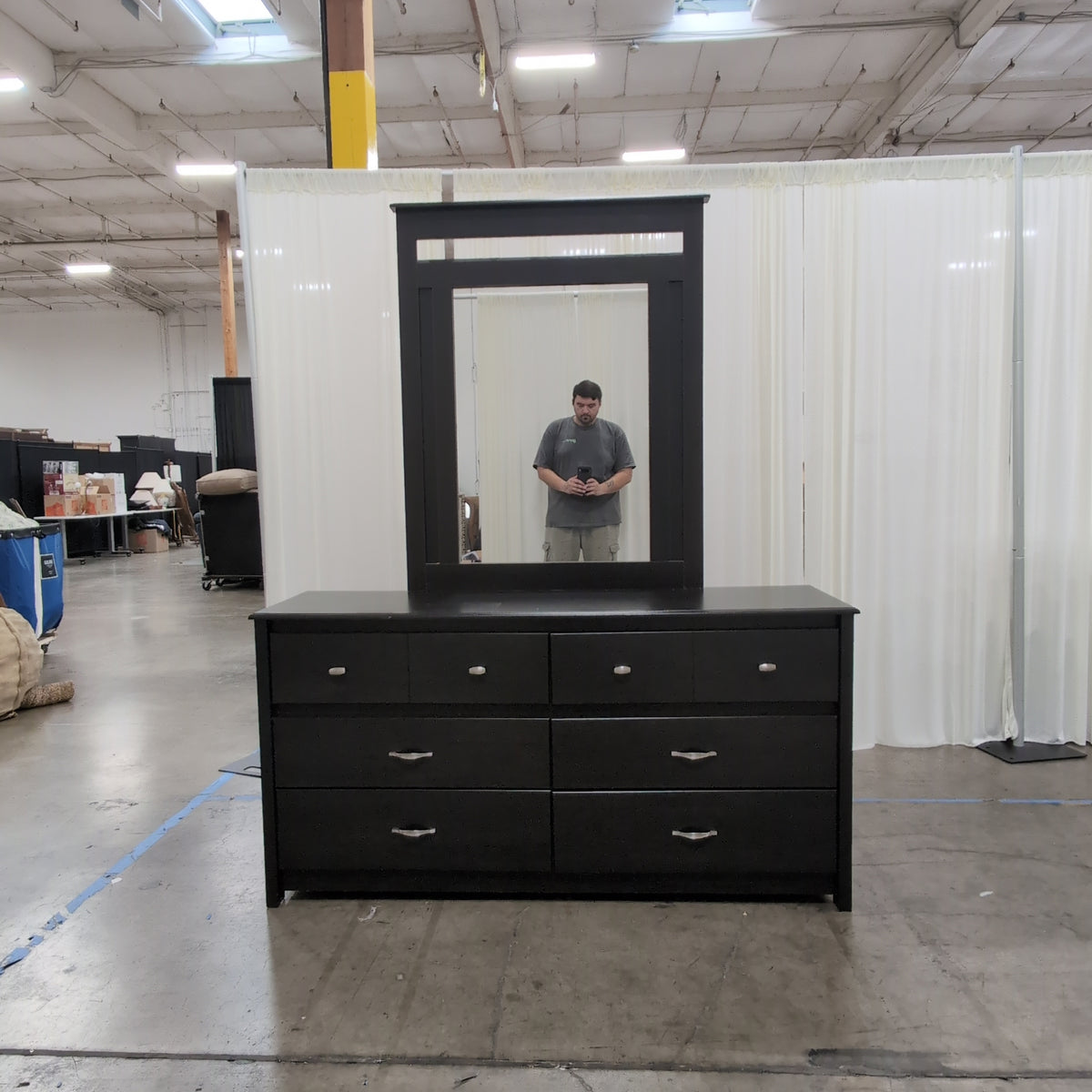 South Shore Industries Dark Espresso Wood Six-Drawer Dresser with Mirror