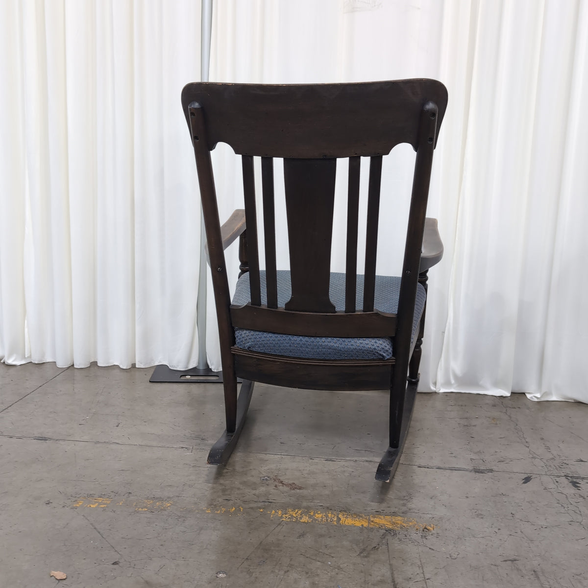 Dark Wood Traditional Rocking Chair with Blue Upholstery